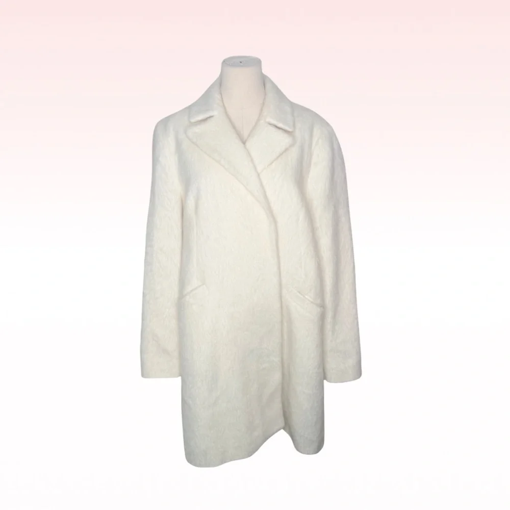 TOPSHOP Molly Double Breasted Swing Faux Fur Brushed Wool Coat (Sz 12)